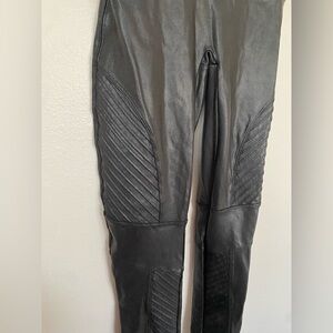 EUC SPANX Black Faux Leather Leggings with Moto ruche detailing